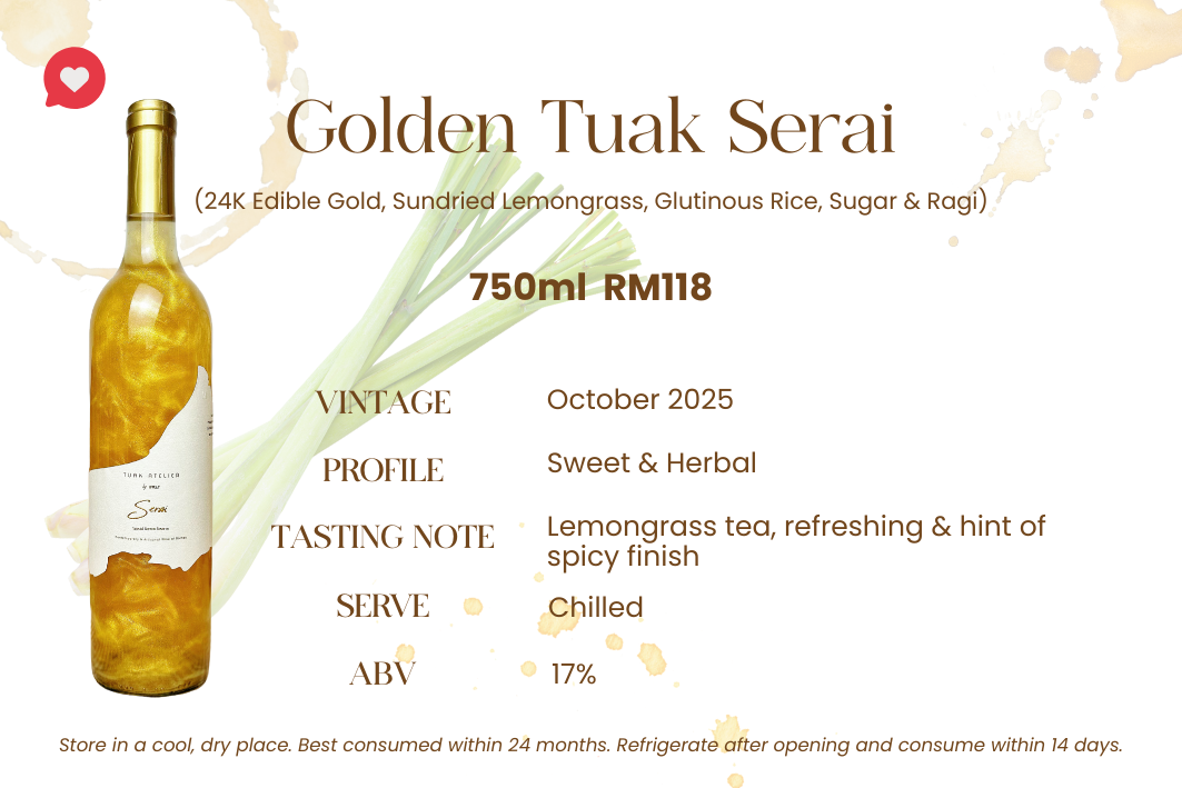 Golden Tuak Serai — 24K edible gold and sundried lemongrass tuak